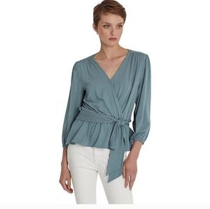 Lauren Ralph Lauren Women's Jersey Peplum Blouse Highland Sea,NWT, Medium